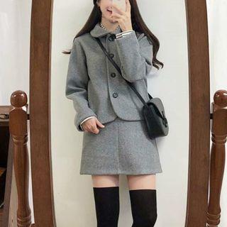 Collared Single-breasted Jacket / A-line Mini Skirt