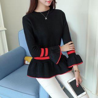 Contrast Stripe Ruffle Sweater