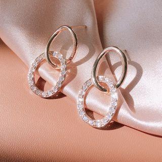 Rhinestone Hoop Earring Double Circle - One Size