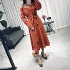 Cold Shoulder A-line Dress With Sash
