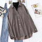 High-neck Mock Two-piece Long-sleeve Plain Shirt