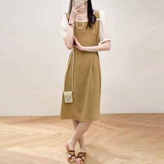 Square-neck Two Tone A-line Dress
