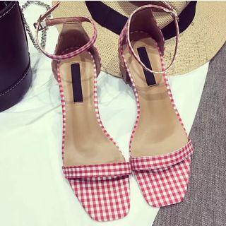 Check Ankle-strap Block-heel Sandals