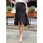 Asymmetric-hem Linen Midi Skirt