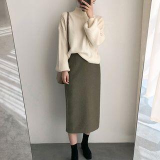 Mock Neck Sweater / Midi Sheath Skirt / Set