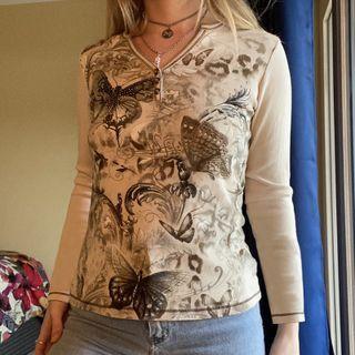 Long Sleeve V-neck Floral Print T-shirt