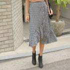 Button-front Check A-line Skirt