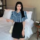 Striped Short-sleeve Cropped Shirt / Mini A-line Skirt