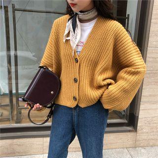 Rib-knit Cardigan / Midi A-line Chiffon Dress