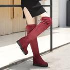 Ribbon Hidden-wedge Over-the-knee Boots