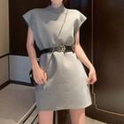 Set: Sleeveless Mini A-line Dress + Belt