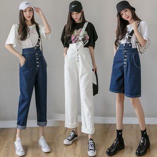 Single-strap Denim Cropped Jumper Pants / Shorts