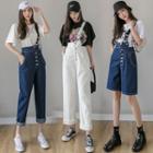 Single-strap Denim Cropped Jumper Pants / Shorts