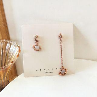 Planet Rhinestone Asymmetrical Dangle Earring 1 Pair - Stud Earring - Rose Gold - One Size