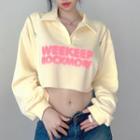 Polo-neck Lettering Cropped Sweatshirt