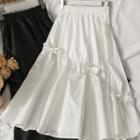 Ribbon-accent Plain Midi Skirt