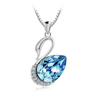925 Sterling Silver Swan Pendant With Blue Swarovski Element Crystal And 45cm Necklace