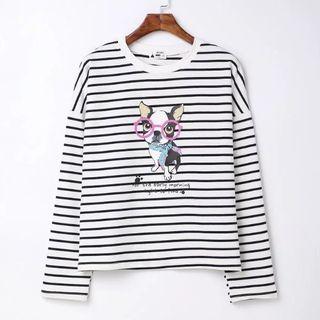 Long-sleeve Printed Striped T-shirt