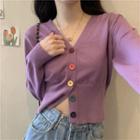 Long-sleeve Rainbow Button Cropped Cardigan