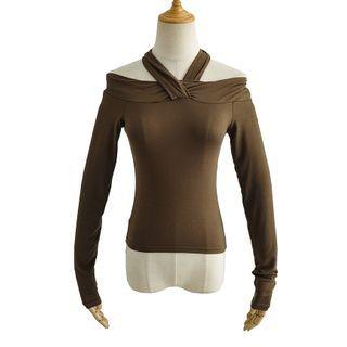 Long-sleeve Cold Shoulder Fitted Top