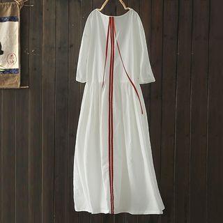 Ribbon Detail 3/4-sleeve A-line Maxi Dress
