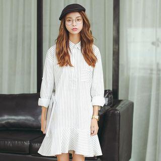 Ruffle Hem Striped Shirtdress