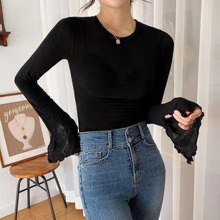 Slit-cuff Lettuce-edge T-shirt