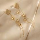 Square & Bead Alloy Fringed Earring 1 Pair - Gold - One Size