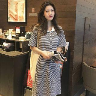 Short-sleeve Striped Polo Dress As Shown In Figure - One Size