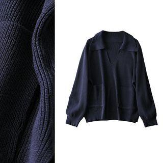 Pocket-front Polo-neck Sweater
