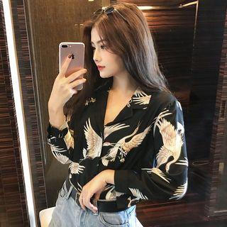 Print Long-sleeve V-neck Shirt