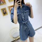 Short-sleeve Buttoned Denim Playsuit