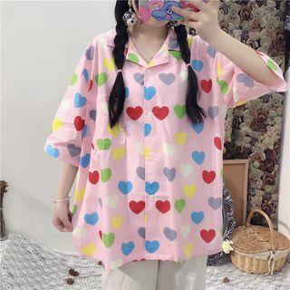 Short-sleeve Heart Patterned Shirt