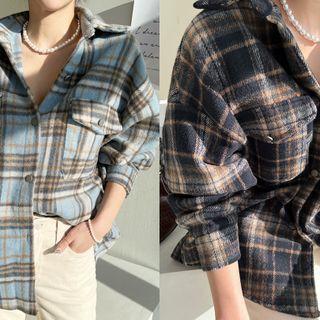 Dual-pocket Plaid Oversize Shirt
