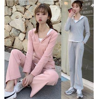 Set: Plain Hoodie + Boot-cut Pants