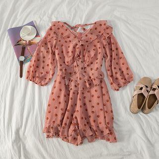 Ruffle Trim Tie-back Dotted Chiffon Playsuit