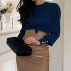 Puff-sleeve Sweater Blue - One Size