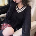 Sailor Collar Ribbon Cable Knit Sweater / V-neck Sweater