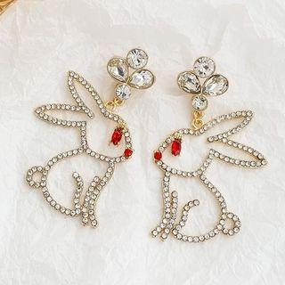 Rabbit Rhinestone Dangle Earring 1 Pair - Gold - One Size