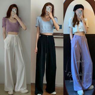 Cropped Short-sleeve Knit Top / Wide-leg Pants
