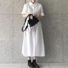 Short Sleeve Shirt Midi Dress White - One Size