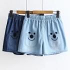 Embroidered Smiley Denim Shorts