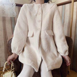 Lace Trim Fluffy Button Jacket