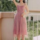 Spaghetti Strap Print Mesh Dress