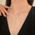 Star Pendant Faux Pearl Rhinestone Alloy Necklace 1 Pc - Pearl Necklace - Silver - One Size