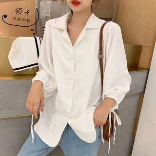 Lantern-sleeve Sailor Collar Blouse White - One Size