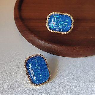 Rectangle Resin Alloy Earring 1 Pair - A90 - Gold Trim - Blue - One Size