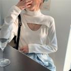 Long-sleeve Mock-neck Cut-out Top