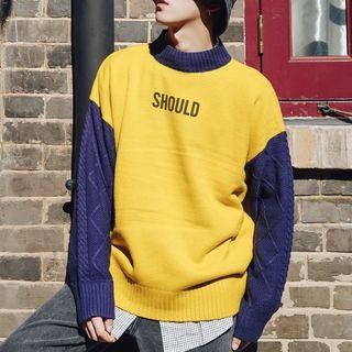 Turtleneck Color-block Knit Sweater