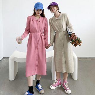 Long-sleeve Knit Midi A-line Shirtdress